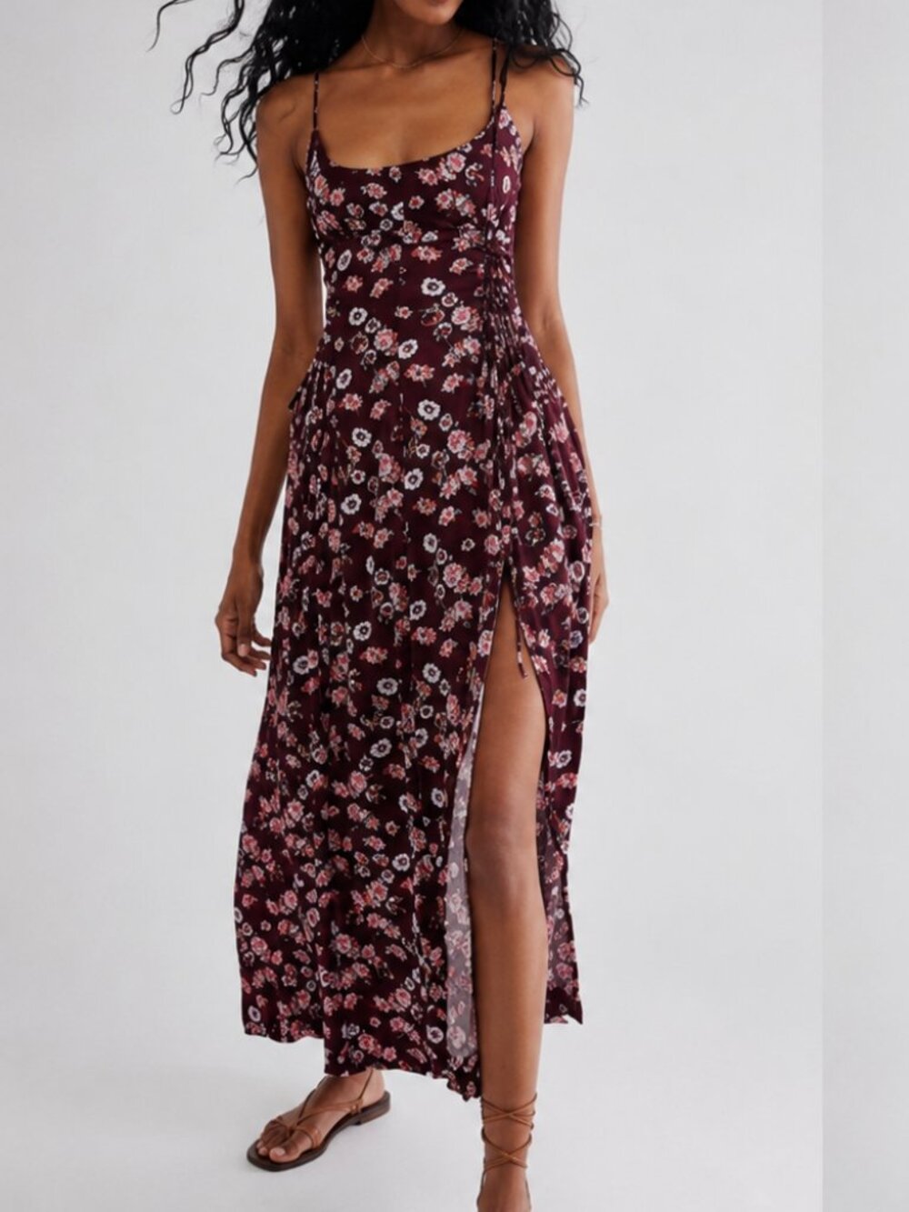 Free People Taryn Floral Open Back Side Slit Midi Dress $148 Retail Size 0 XS Bo